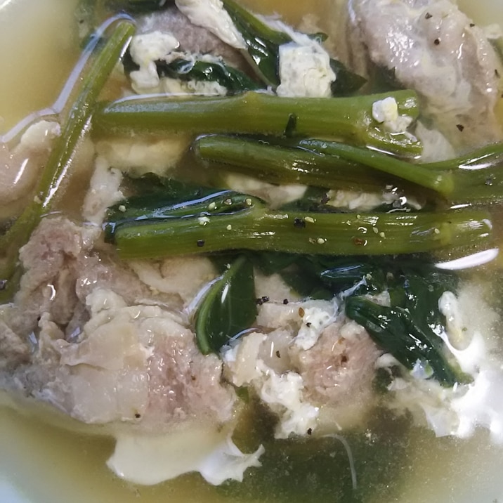豚肉と空芯菜の卵スープ(^^)